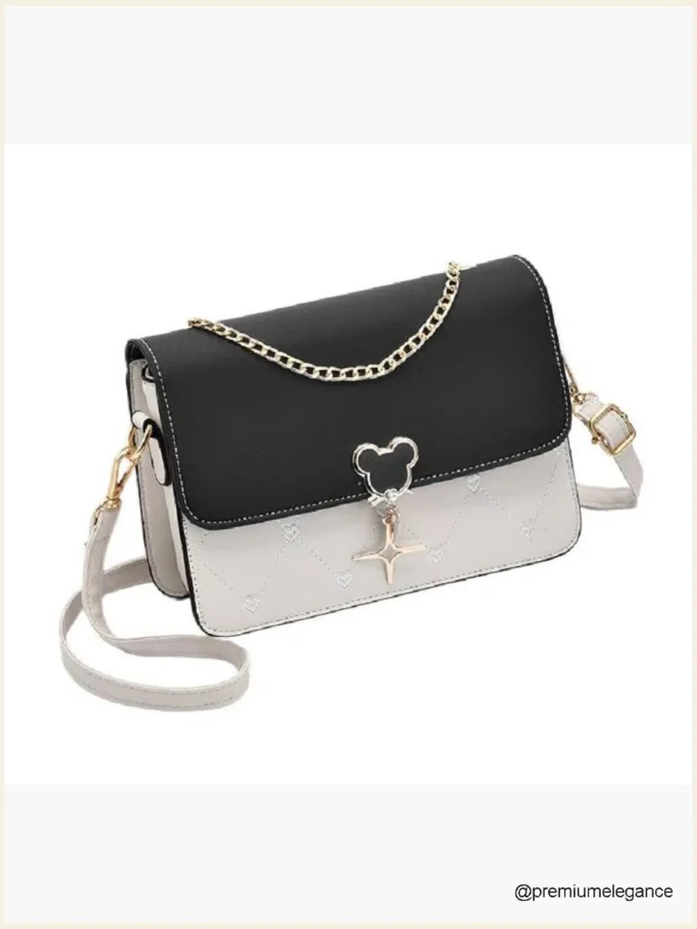 Color-Blocked PU Leather Quilted Satchel Crossbody Bag with Chain Strap
